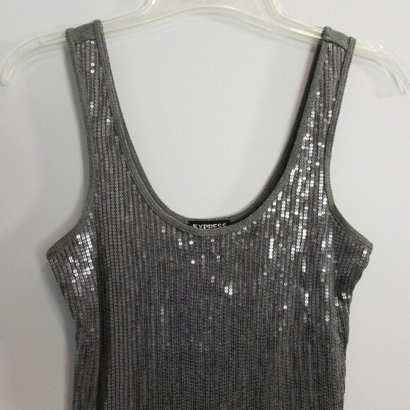EXPRESS gray Sequin Tank Top 100% cotton Small - Picture 2 of 7